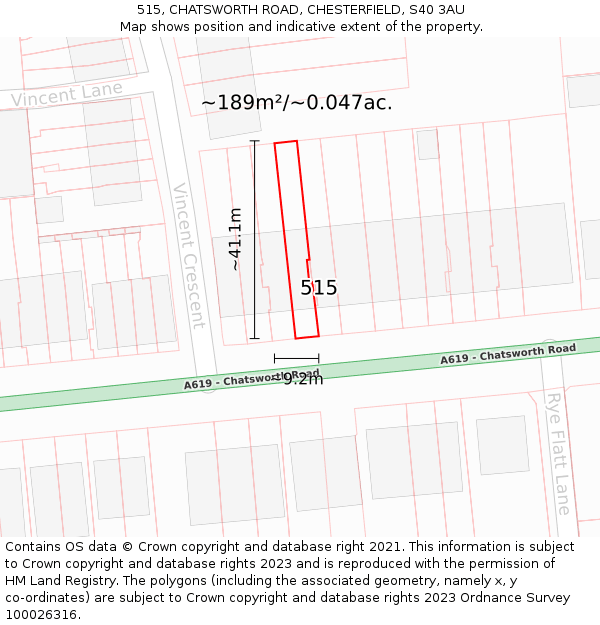 515, CHATSWORTH ROAD, CHESTERFIELD, S40 3AU: Plot and title map