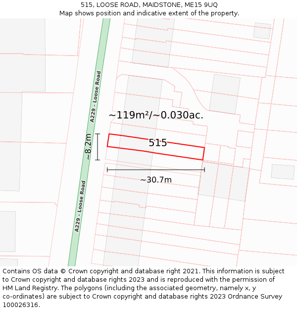 515, LOOSE ROAD, MAIDSTONE, ME15 9UQ: Plot and title map
