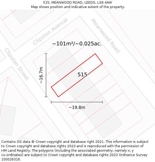 515, MEANWOOD ROAD, LEEDS, LS6 4AW: Plot and title map