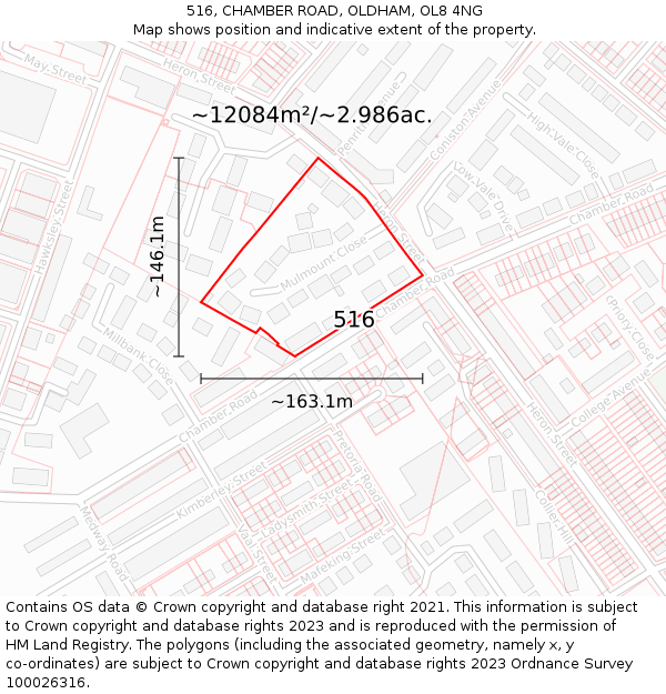 516, CHAMBER ROAD, OLDHAM, OL8 4NG: Plot and title map