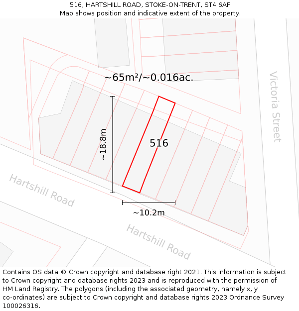 516, HARTSHILL ROAD, STOKE-ON-TRENT, ST4 6AF: Plot and title map