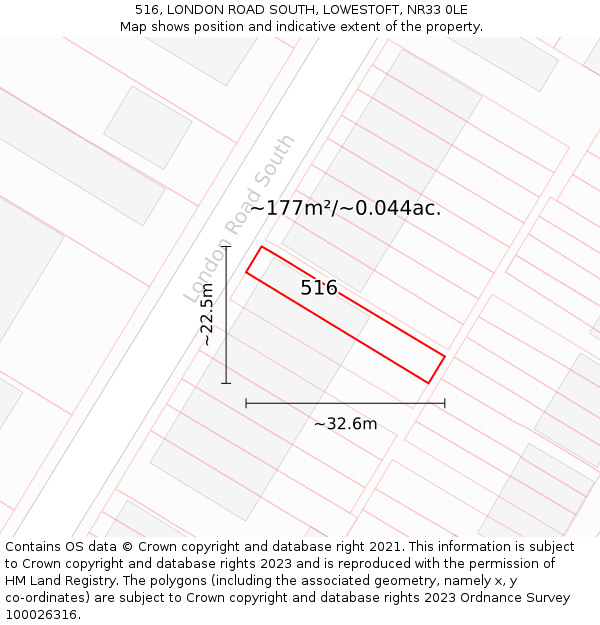 516, LONDON ROAD SOUTH, LOWESTOFT, NR33 0LE: Plot and title map