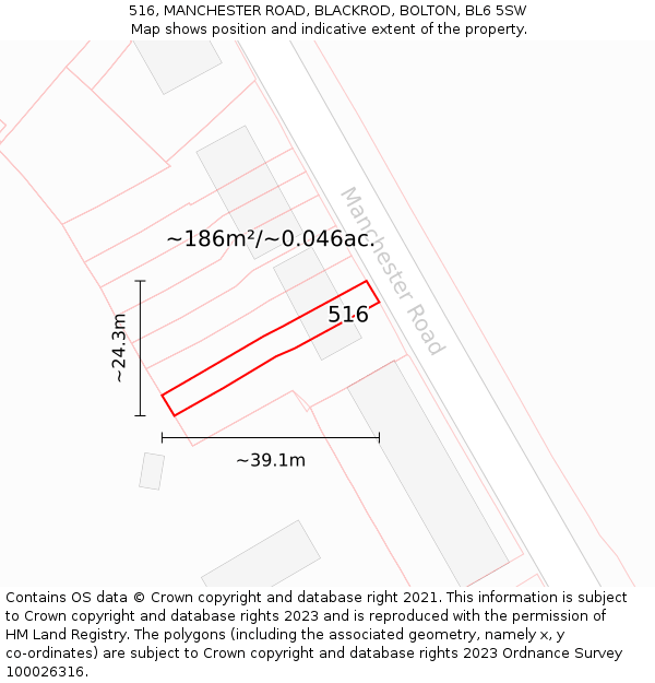 516, MANCHESTER ROAD, BLACKROD, BOLTON, BL6 5SW: Plot and title map