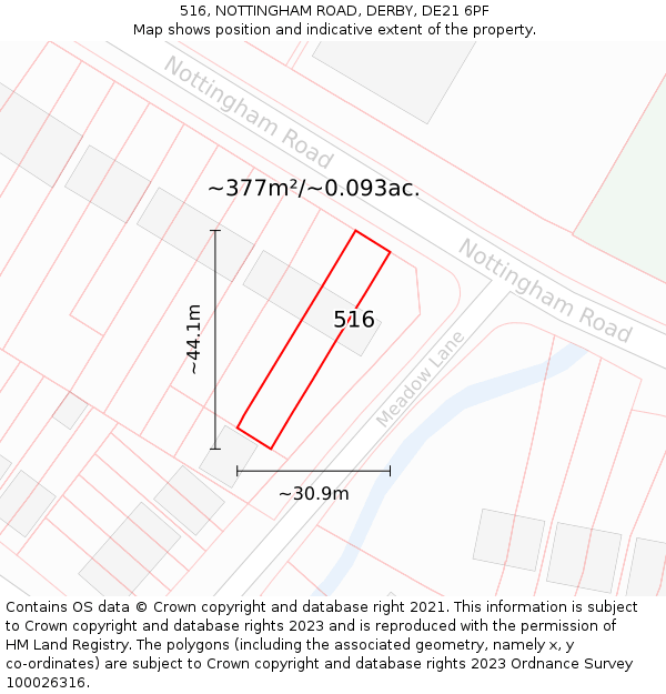 516, NOTTINGHAM ROAD, DERBY, DE21 6PF: Plot and title map