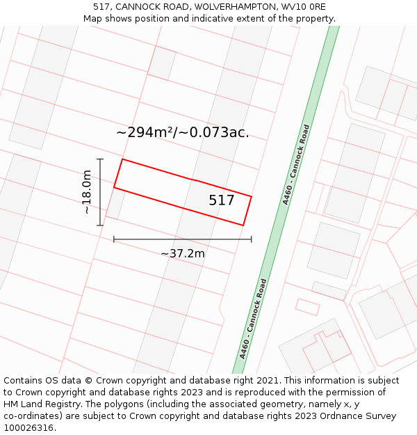 517, CANNOCK ROAD, WOLVERHAMPTON, WV10 0RE: Plot and title map