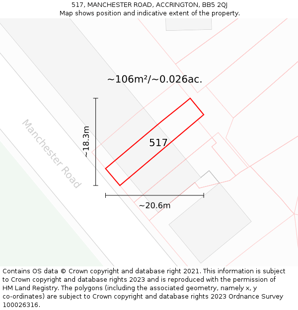 517, MANCHESTER ROAD, ACCRINGTON, BB5 2QJ: Plot and title map