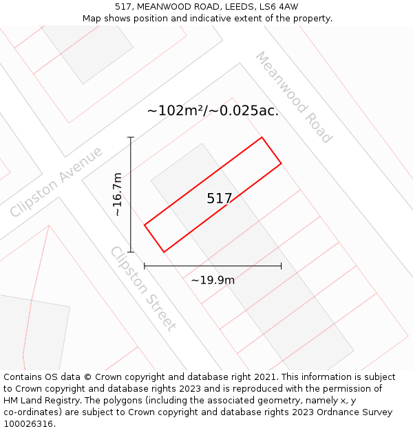 517, MEANWOOD ROAD, LEEDS, LS6 4AW: Plot and title map
