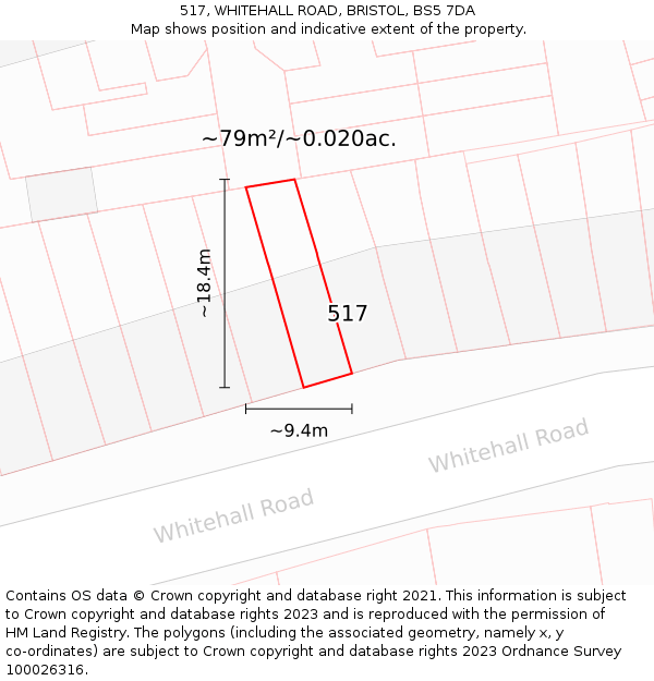 517, WHITEHALL ROAD, BRISTOL, BS5 7DA: Plot and title map