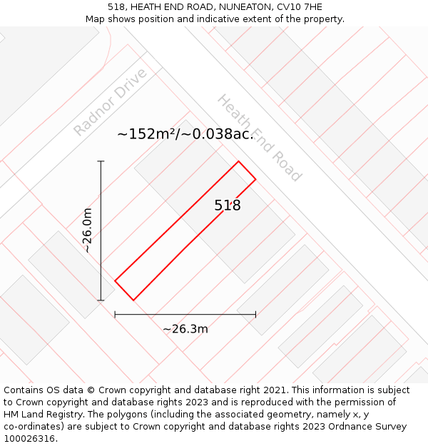 518, HEATH END ROAD, NUNEATON, CV10 7HE: Plot and title map