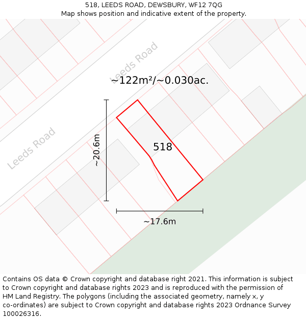 518, LEEDS ROAD, DEWSBURY, WF12 7QG: Plot and title map