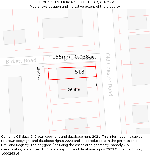 518, OLD CHESTER ROAD, BIRKENHEAD, CH42 4PF: Plot and title map