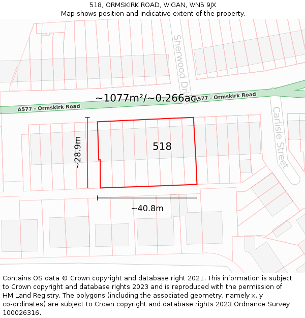 518, ORMSKIRK ROAD, WIGAN, WN5 9JX: Plot and title map