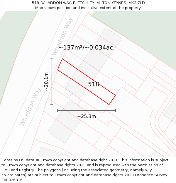 518, WHADDON WAY, BLETCHLEY, MILTON KEYNES, MK3 7LD: Plot and title map