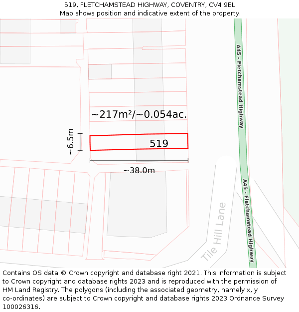 519, FLETCHAMSTEAD HIGHWAY, COVENTRY, CV4 9EL: Plot and title map