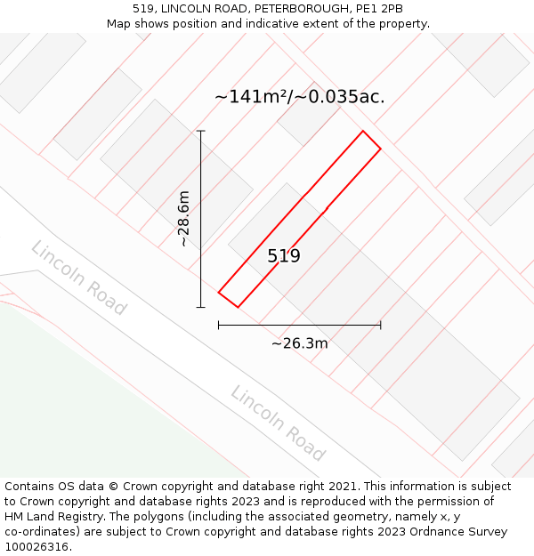 519, LINCOLN ROAD, PETERBOROUGH, PE1 2PB: Plot and title map