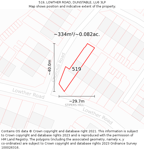 519, LOWTHER ROAD, DUNSTABLE, LU6 3LP: Plot and title map