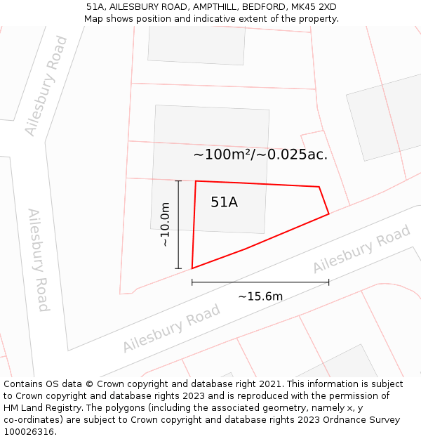 51A, AILESBURY ROAD, AMPTHILL, BEDFORD, MK45 2XD: Plot and title map