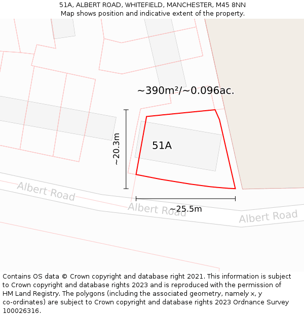 51A, ALBERT ROAD, WHITEFIELD, MANCHESTER, M45 8NN: Plot and title map