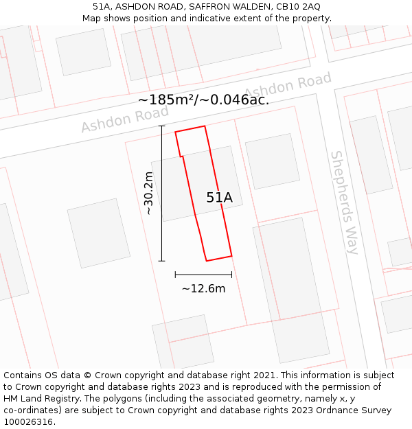 51A, ASHDON ROAD, SAFFRON WALDEN, CB10 2AQ: Plot and title map