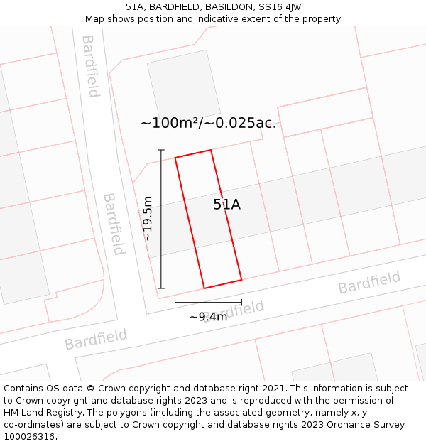 51A, BARDFIELD, BASILDON, SS16 4JW: Plot and title map