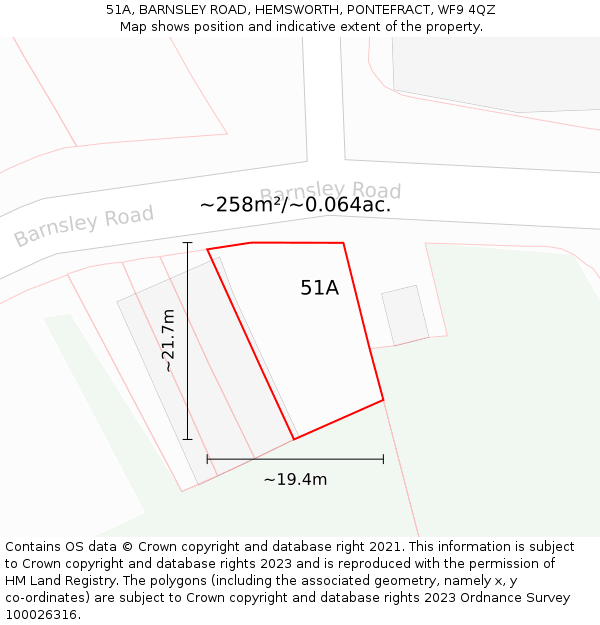 51A, BARNSLEY ROAD, HEMSWORTH, PONTEFRACT, WF9 4QZ: Plot and title map