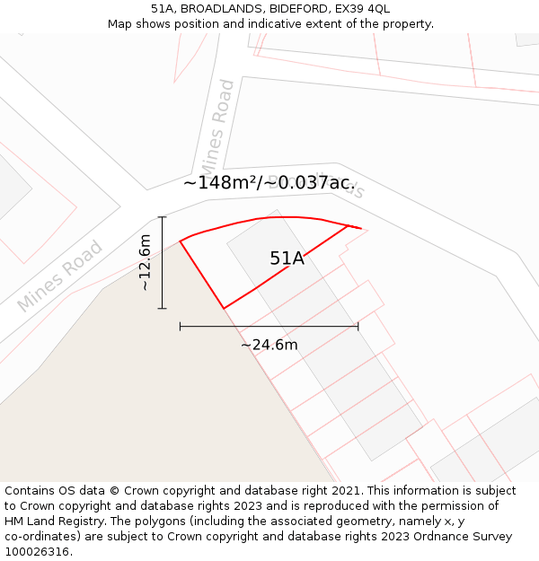 51A, BROADLANDS, BIDEFORD, EX39 4QL: Plot and title map