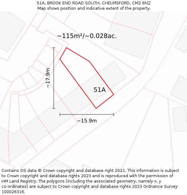 51A, BROOK END ROAD SOUTH, CHELMSFORD, CM2 6NZ: Plot and title map