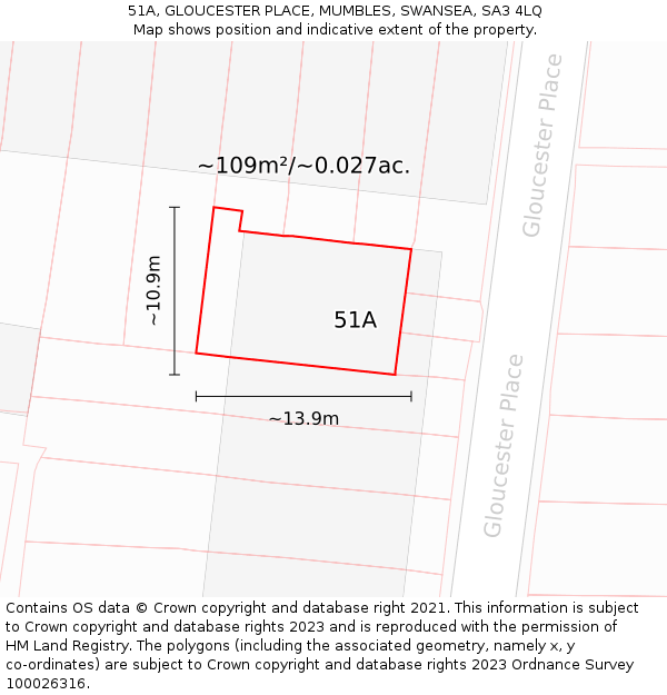 51A, GLOUCESTER PLACE, MUMBLES, SWANSEA, SA3 4LQ: Plot and title map
