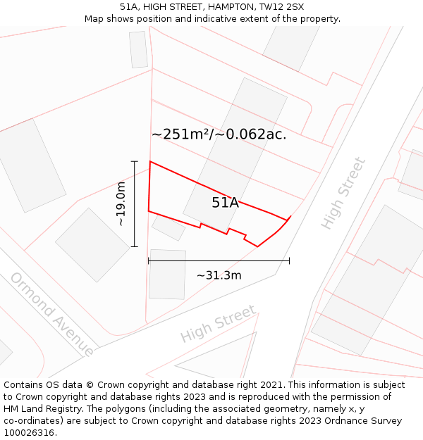 51A, HIGH STREET, HAMPTON, TW12 2SX: Plot and title map