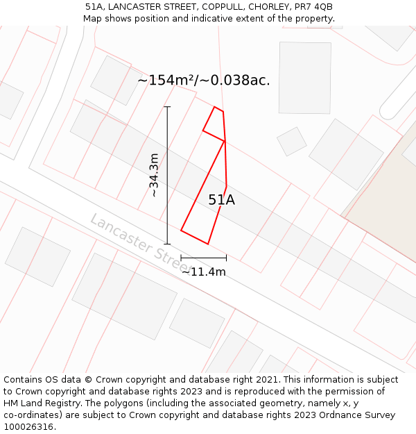 51A, LANCASTER STREET, COPPULL, CHORLEY, PR7 4QB: Plot and title map