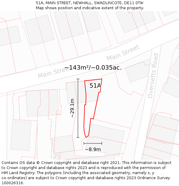 51A, MAIN STREET, NEWHALL, SWADLINCOTE, DE11 0TW: Plot and title map