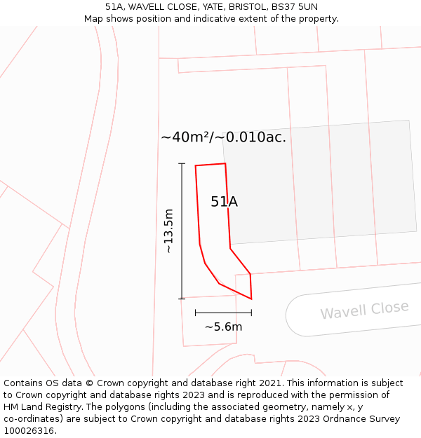 51A, WAVELL CLOSE, YATE, BRISTOL, BS37 5UN: Plot and title map