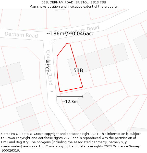 51B, DERHAM ROAD, BRISTOL, BS13 7SB: Plot and title map