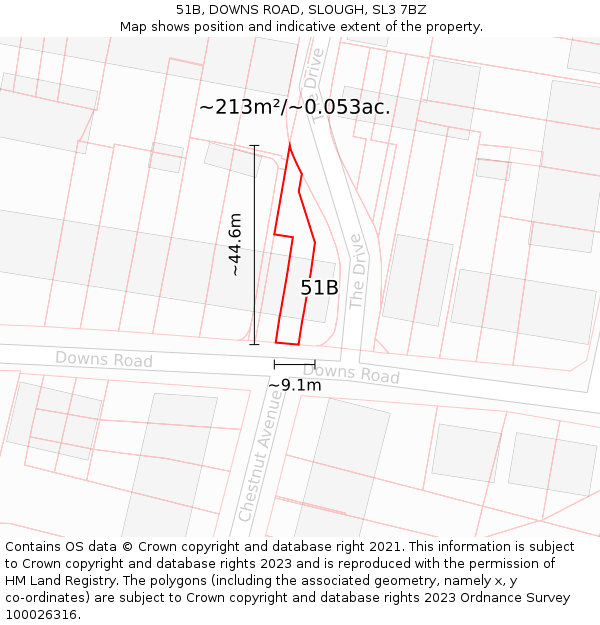 51B, DOWNS ROAD, SLOUGH, SL3 7BZ: Plot and title map