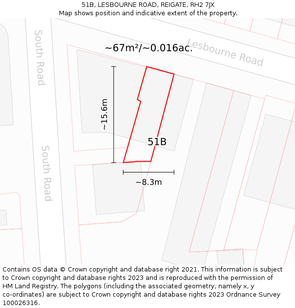 51B, LESBOURNE ROAD, REIGATE, RH2 7JX: Plot and title map