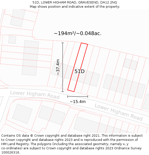 51D, LOWER HIGHAM ROAD, GRAVESEND, DA12 2NQ: Plot and title map