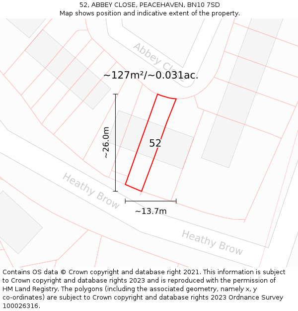 52, ABBEY CLOSE, PEACEHAVEN, BN10 7SD: Plot and title map