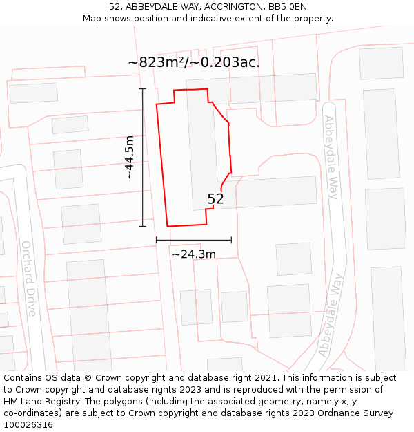 52, ABBEYDALE WAY, ACCRINGTON, BB5 0EN: Plot and title map