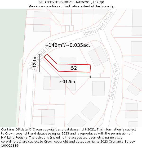 52, ABBEYFIELD DRIVE, LIVERPOOL, L12 0JP: Plot and title map