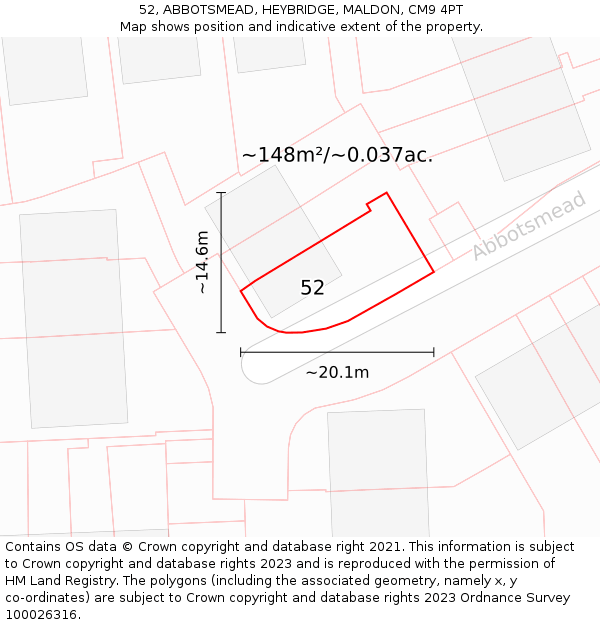 52, ABBOTSMEAD, HEYBRIDGE, MALDON, CM9 4PT: Plot and title map