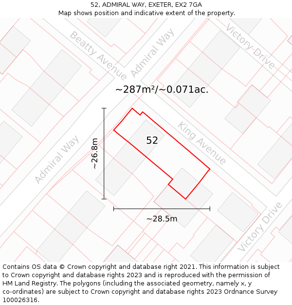 52, ADMIRAL WAY, EXETER, EX2 7GA: Plot and title map