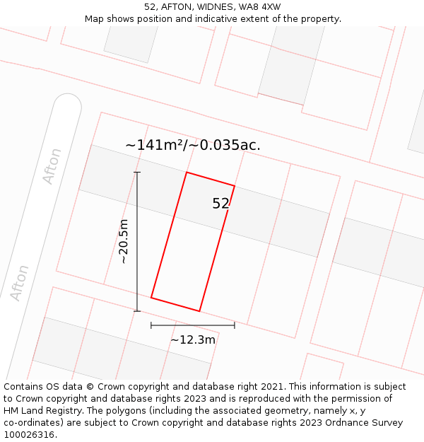 52, AFTON, WIDNES, WA8 4XW: Plot and title map