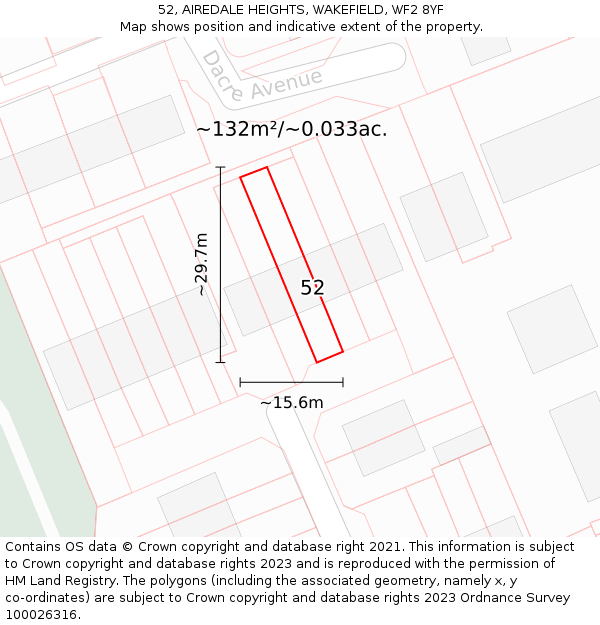 52, AIREDALE HEIGHTS, WAKEFIELD, WF2 8YF: Plot and title map