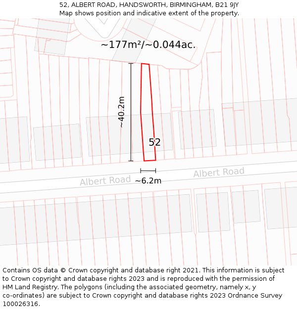 52, ALBERT ROAD, HANDSWORTH, BIRMINGHAM, B21 9JY: Plot and title map