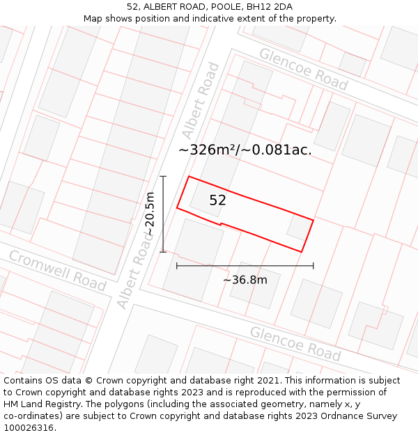 52, ALBERT ROAD, POOLE, BH12 2DA: Plot and title map