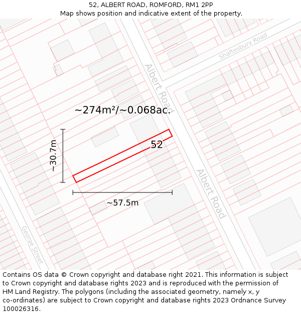 52, ALBERT ROAD, ROMFORD, RM1 2PP: Plot and title map