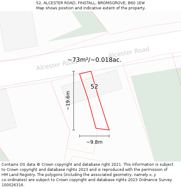 52, ALCESTER ROAD, FINSTALL, BROMSGROVE, B60 1EW: Plot and title map
