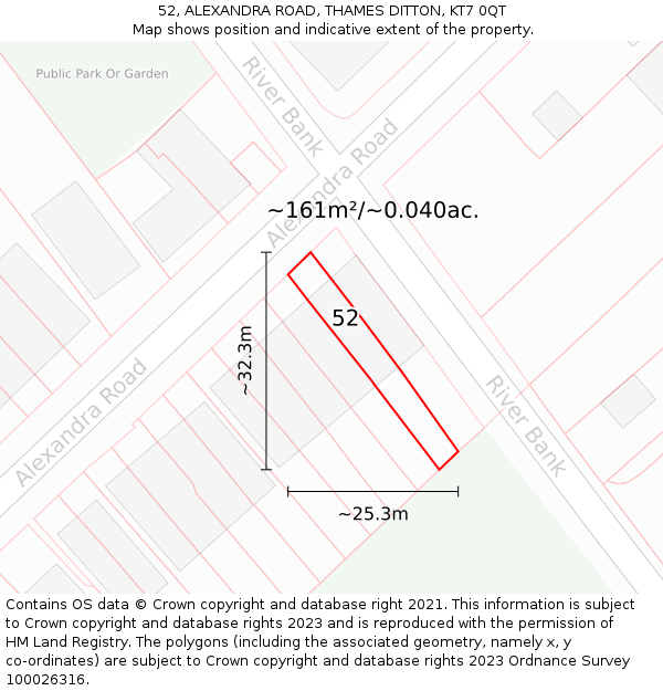 52, ALEXANDRA ROAD, THAMES DITTON, KT7 0QT: Plot and title map