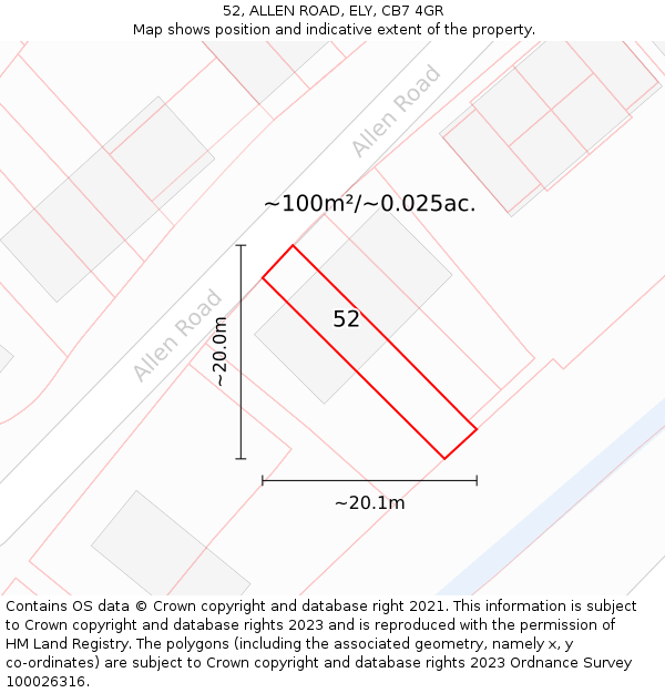 52, ALLEN ROAD, ELY, CB7 4GR: Plot and title map