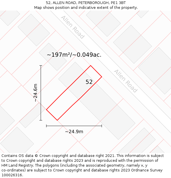 52, ALLEN ROAD, PETERBOROUGH, PE1 3BT: Plot and title map